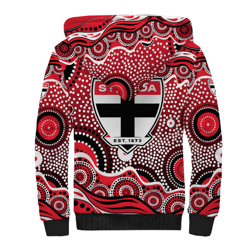 St Kilda Saints Sherpa Hoodie Aboriginal Dot Pattern - Football Mascot Heritage Pride