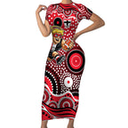 St Kilda Saints Short Sleeve Bodycon Dress Aboriginal Dot Pattern - Football Mascot Heritage Pride