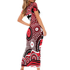St Kilda Saints Short Sleeve Bodycon Dress Aboriginal Dot Pattern - Football Mascot Heritage Pride