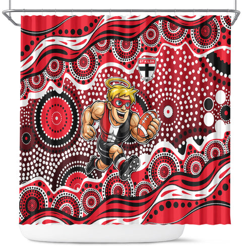 St Kilda Saints Shower Curtain Aboriginal Dot Pattern - Football Mascot Heritage Pride