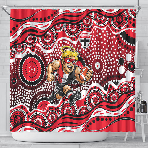 St Kilda Saints Shower Curtain Aboriginal Dot Pattern - Football Mascot Heritage Pride