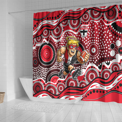 St Kilda Saints Shower Curtain Aboriginal Dot Pattern - Football Mascot Heritage Pride