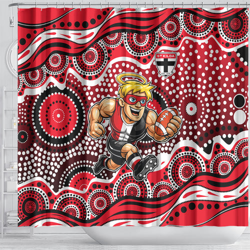 St Kilda Saints Shower Curtain Aboriginal Dot Pattern - Football Mascot Heritage Pride