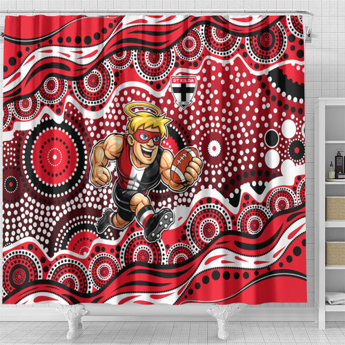 St Kilda Saints Shower Curtain Aboriginal Dot Pattern - Football Mascot Heritage Pride