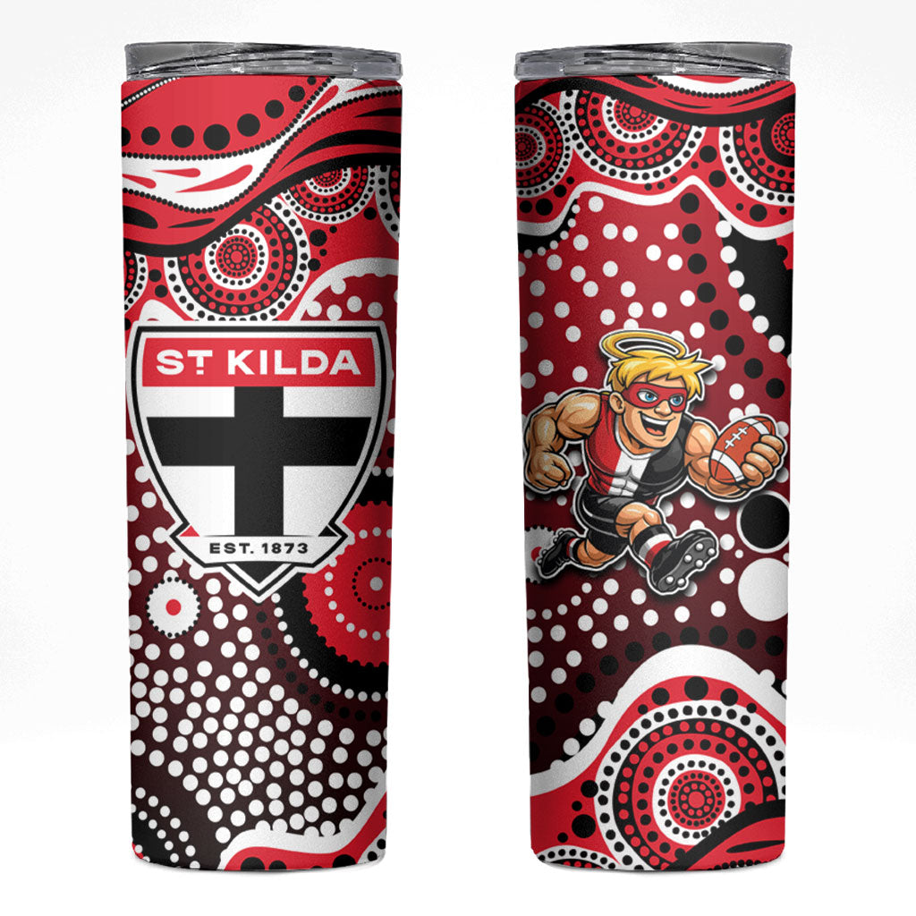 St Kilda Saints Skinny Tumbler Aboriginal Dot Pattern - Football Mascot Heritage Pride
