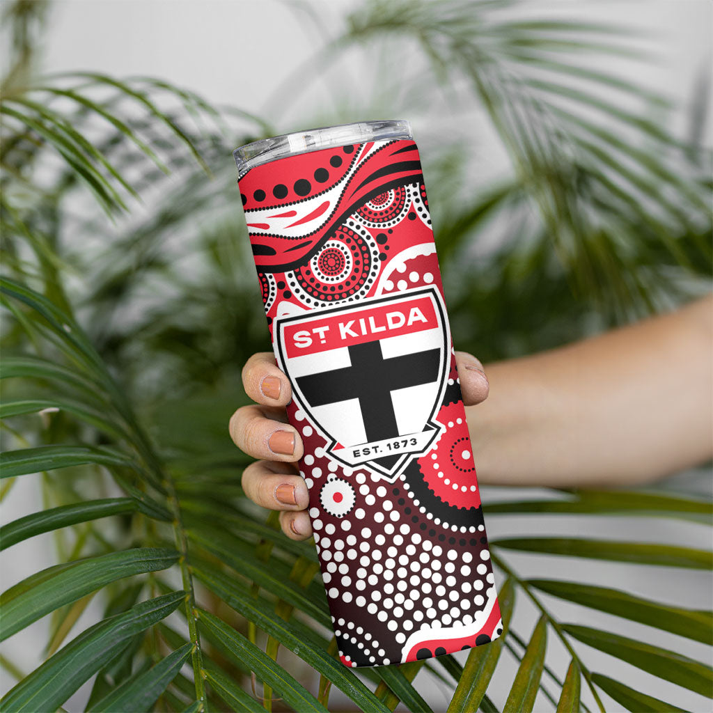 St Kilda Saints Skinny Tumbler Aboriginal Dot Pattern - Football Mascot Heritage Pride