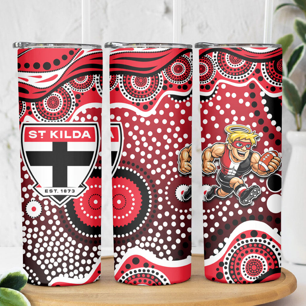 St Kilda Saints Skinny Tumbler Aboriginal Dot Pattern - Football Mascot Heritage Pride