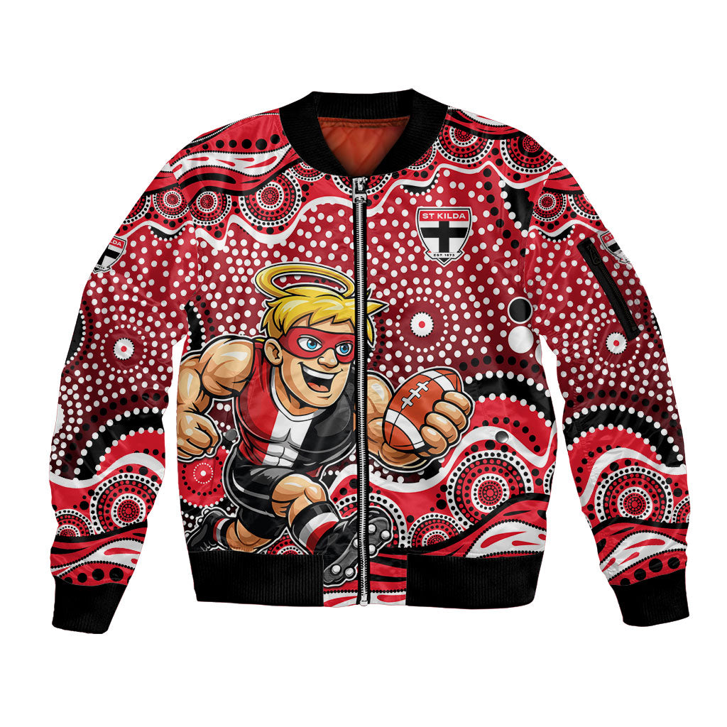 St Kilda Saints Sleeve Zip Bomber Jacket Aboriginal Dot Pattern - Football Mascot Heritage Pride