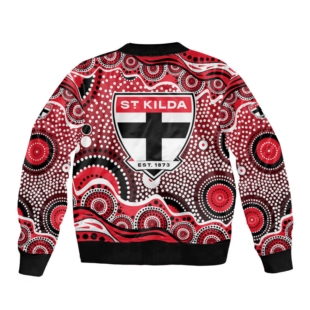 St Kilda Saints Sleeve Zip Bomber Jacket Aboriginal Dot Pattern - Football Mascot Heritage Pride