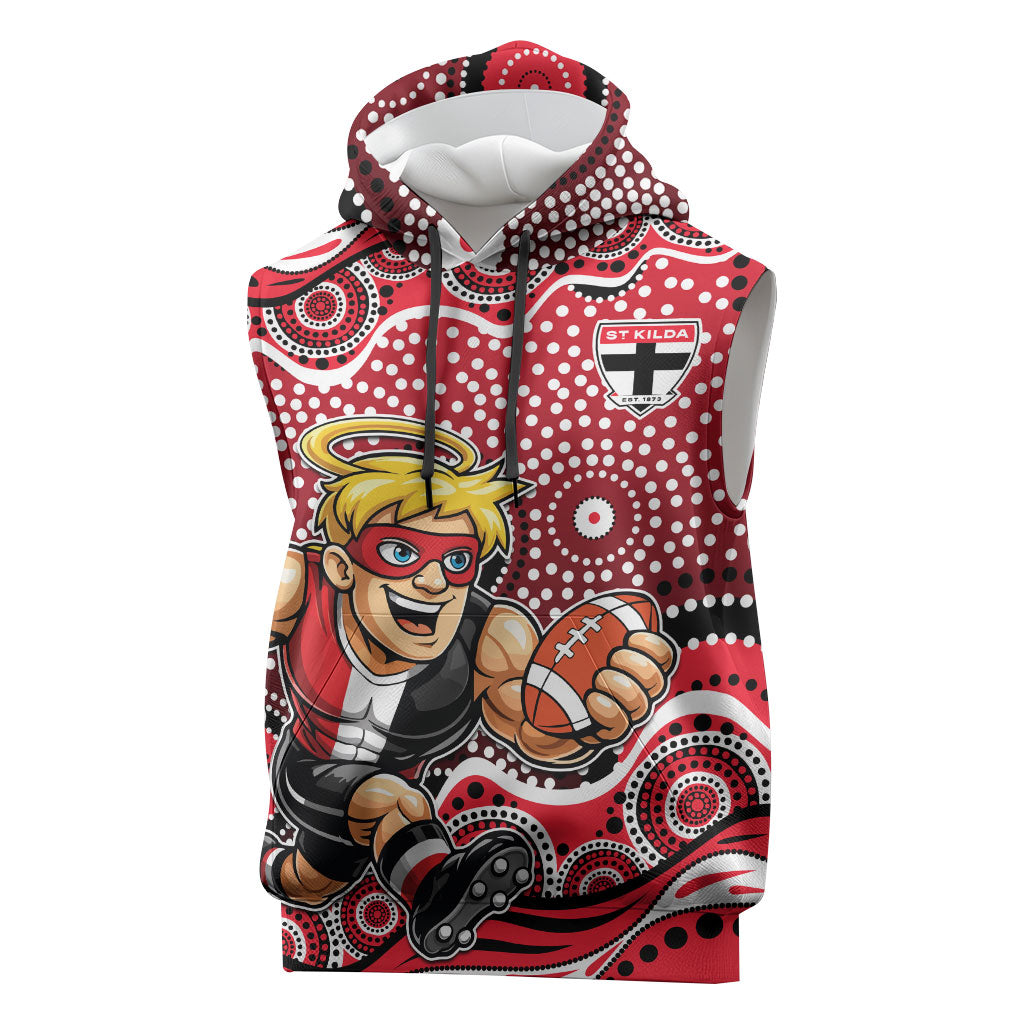 St Kilda Saints Sleeveless Hoodie Aboriginal Dot Pattern - Football Mascot Heritage Pride