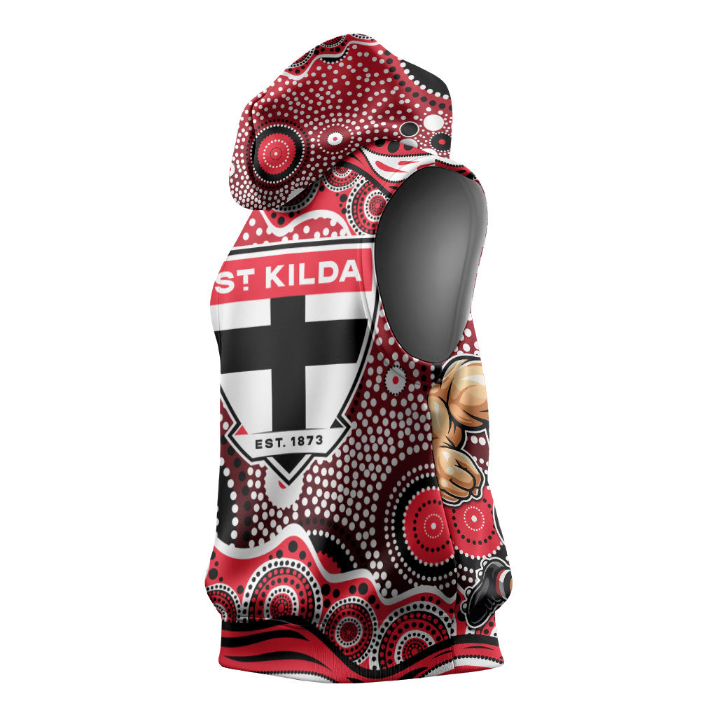 St Kilda Saints Sleeveless Hoodie Aboriginal Dot Pattern - Football Mascot Heritage Pride