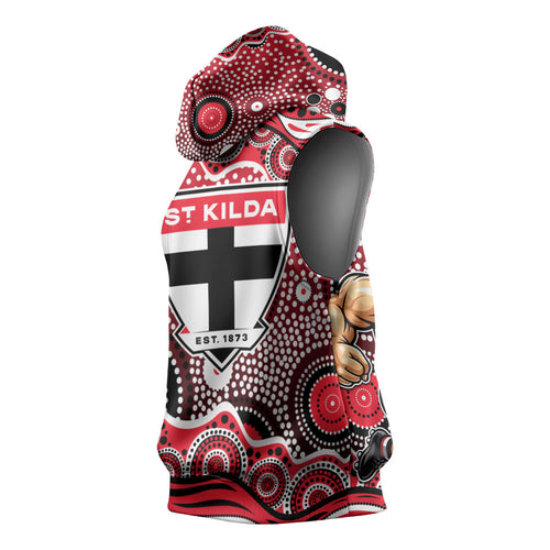St Kilda Saints Sleeveless Hoodie Aboriginal Dot Pattern - Football Mascot Heritage Pride