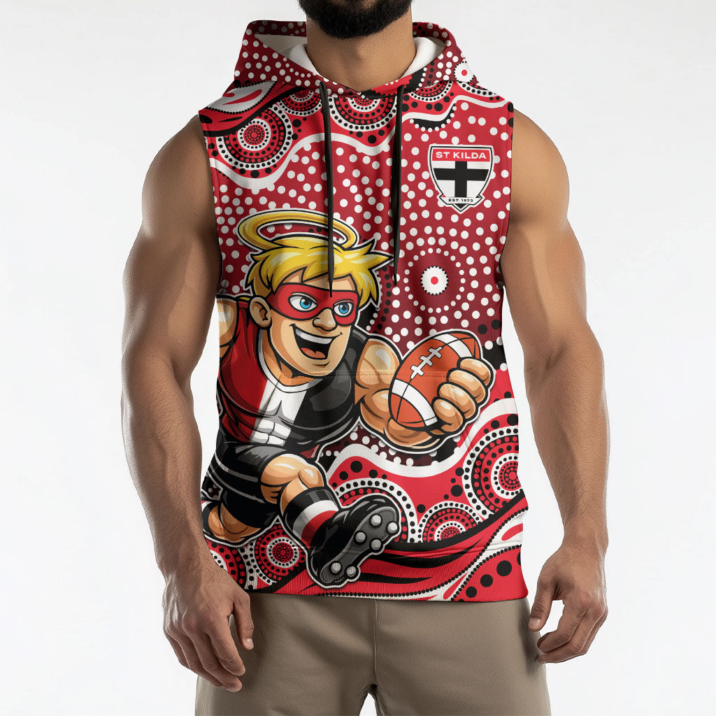 St Kilda Saints Sleeveless Hoodie Aboriginal Dot Pattern - Football Mascot Heritage Pride