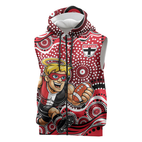 St Kilda Saints Sleeveless Zip Hoodie Aboriginal Dot Pattern - Football Mascot Heritage Pride