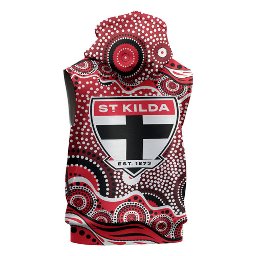 St Kilda Saints Sleeveless Zip Hoodie Aboriginal Dot Pattern - Football Mascot Heritage Pride