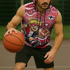 St Kilda Saints Sleeveless Zip Hoodie Aboriginal Dot Pattern - Football Mascot Heritage Pride