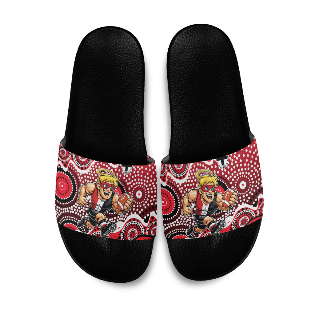 St Kilda Saints Slide Sandals Aboriginal Dot Pattern - Football Mascot Heritage Pride