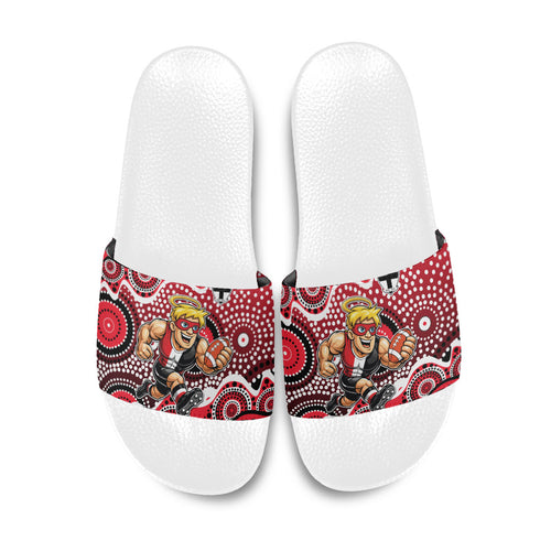 St Kilda Saints Slide Sandals Aboriginal Dot Pattern - Football Mascot Heritage Pride