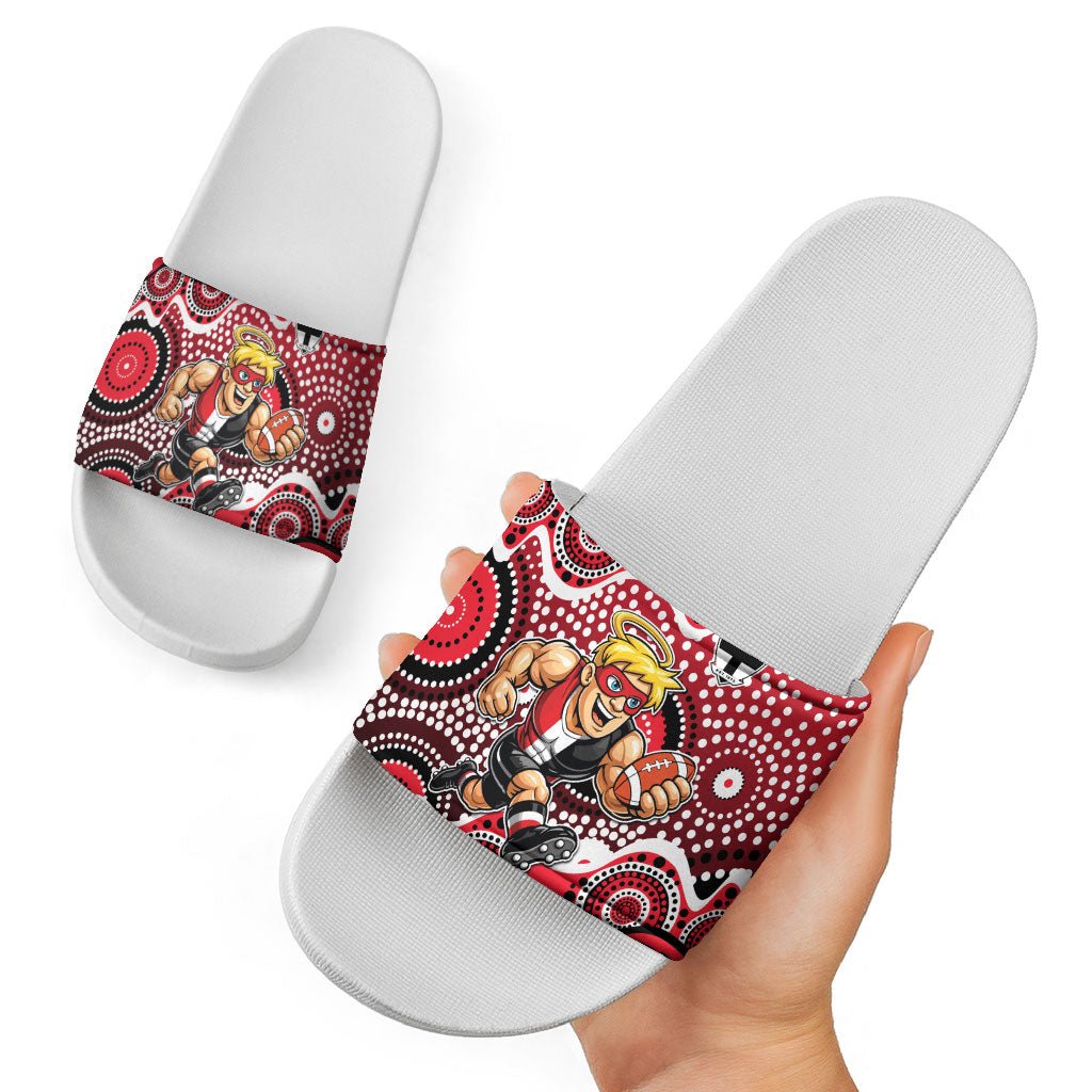 St Kilda Saints Slide Sandals Aboriginal Dot Pattern - Football Mascot Heritage Pride
