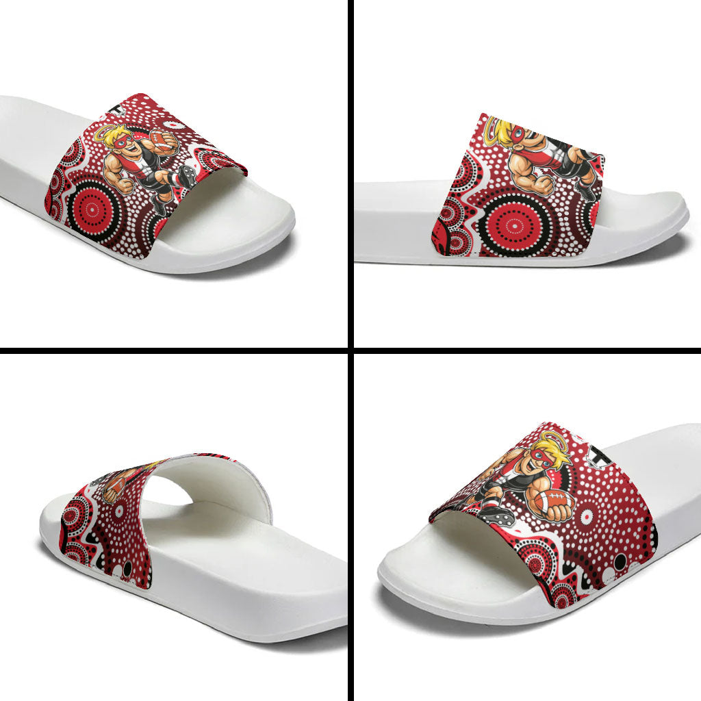 St Kilda Saints Slide Sandals Aboriginal Dot Pattern - Football Mascot Heritage Pride