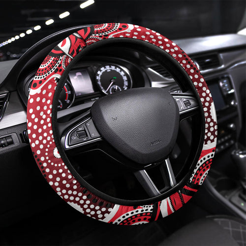 St Kilda Saints Steering Wheel Cover Aboriginal Dot Pattern - Football Mascot Heritage Pride