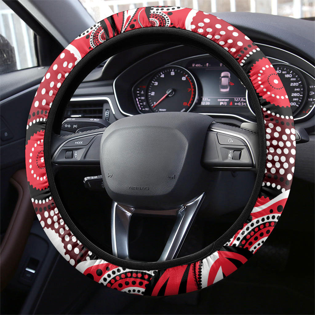 St Kilda Saints Steering Wheel Cover Aboriginal Dot Pattern - Football Mascot Heritage Pride