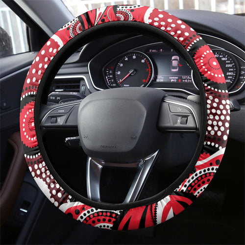 St Kilda Saints Steering Wheel Cover Aboriginal Dot Pattern - Football Mascot Heritage Pride