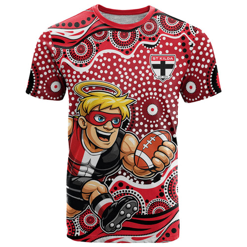 St Kilda Saints T Shirt Aboriginal Dot Pattern - Football Mascot Heritage Pride