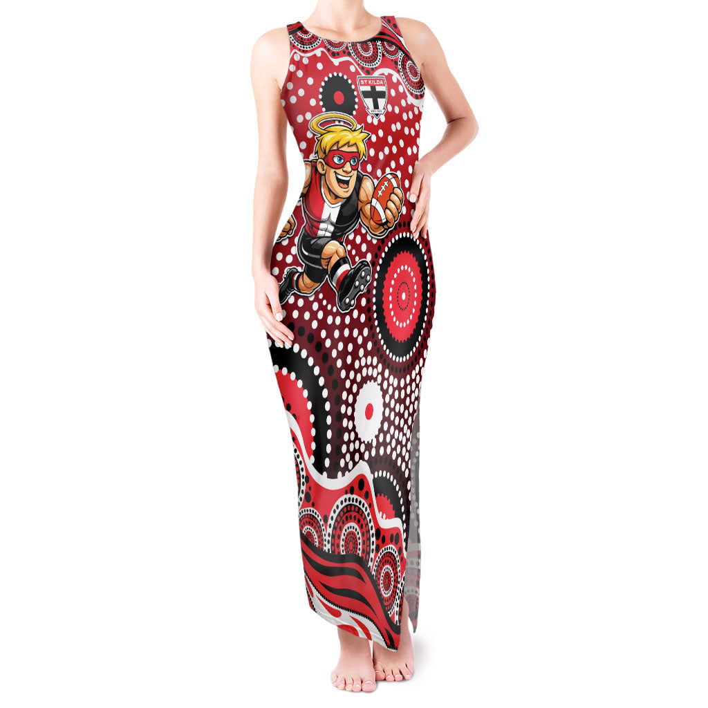 St Kilda Saints Tank Maxi Dress Aboriginal Dot Pattern - Football Mascot Heritage Pride