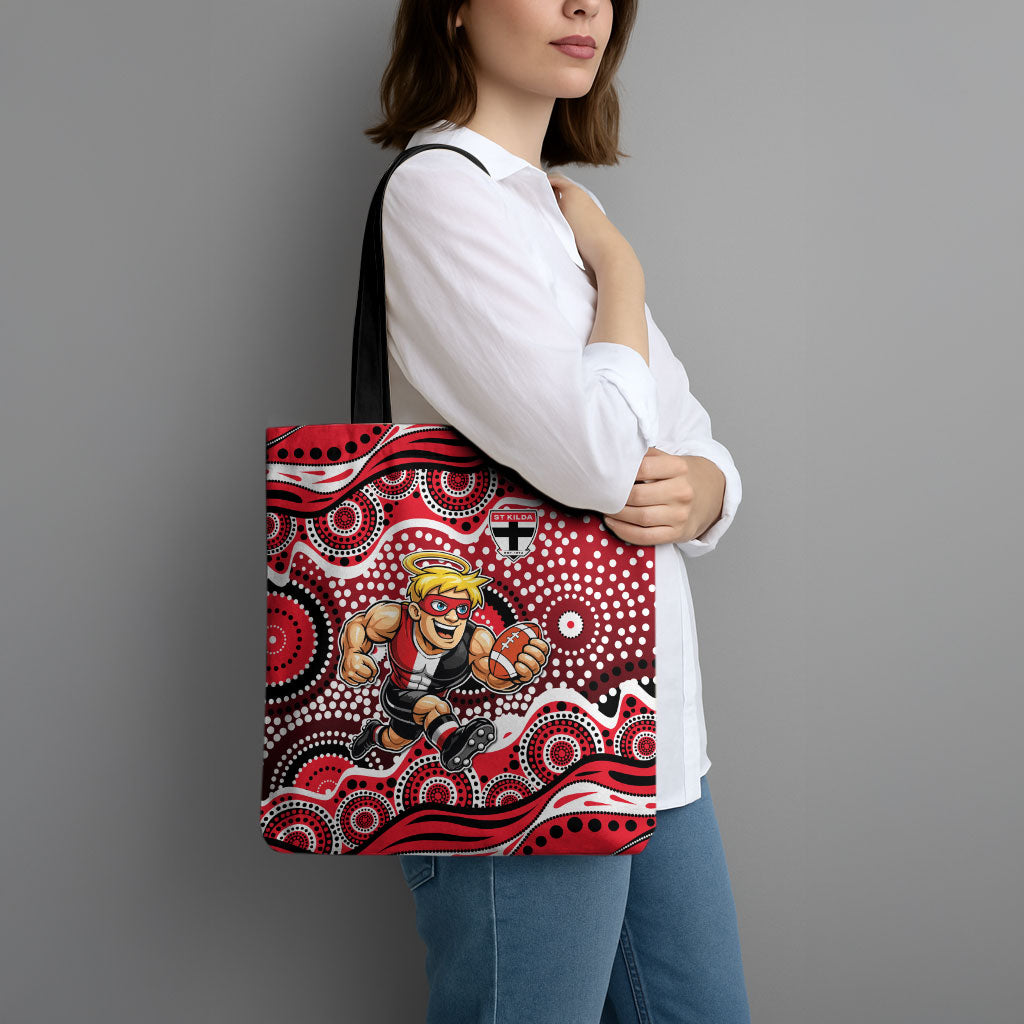 St Kilda Saints Tote Bag Aboriginal Dot Pattern - Football Mascot Heritage Pride