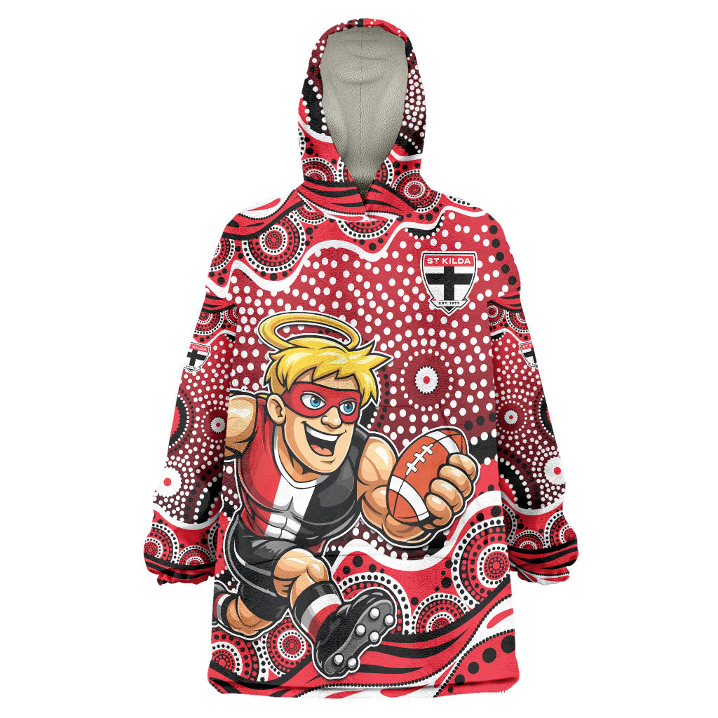St Kilda Saints Wearable Blanket Hoodie Aboriginal Dot Pattern - Football Mascot Heritage Pride