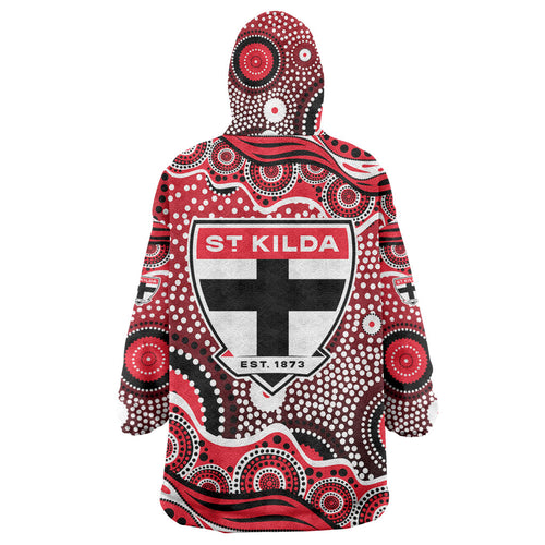 St Kilda Saints Wearable Blanket Hoodie Aboriginal Dot Pattern - Football Mascot Heritage Pride