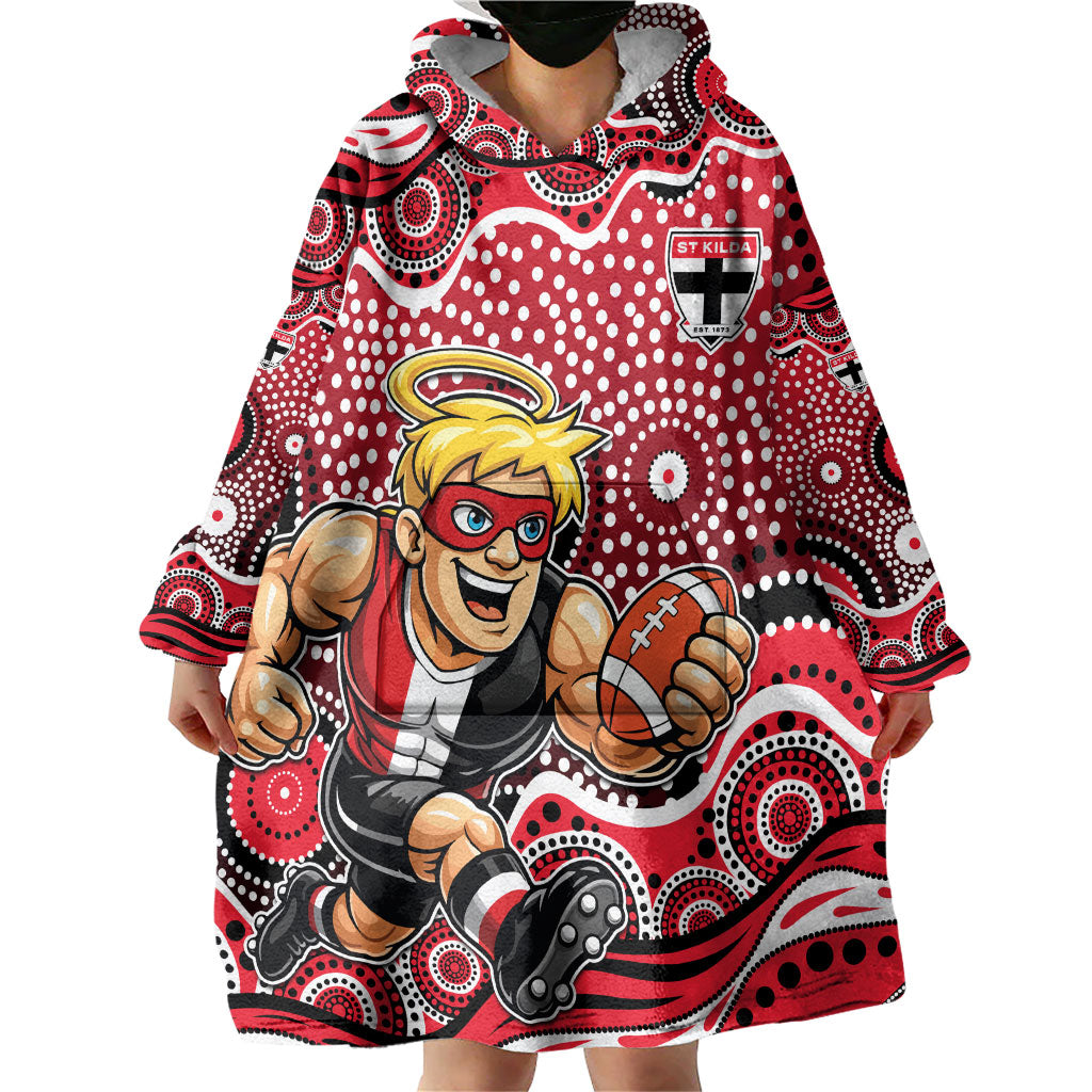 St Kilda Saints Wearable Blanket Hoodie Aboriginal Dot Pattern - Football Mascot Heritage Pride