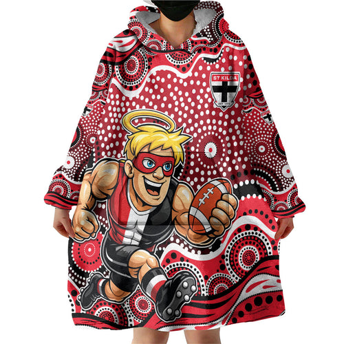 St Kilda Saints Wearable Blanket Hoodie Aboriginal Dot Pattern - Football Mascot Heritage Pride