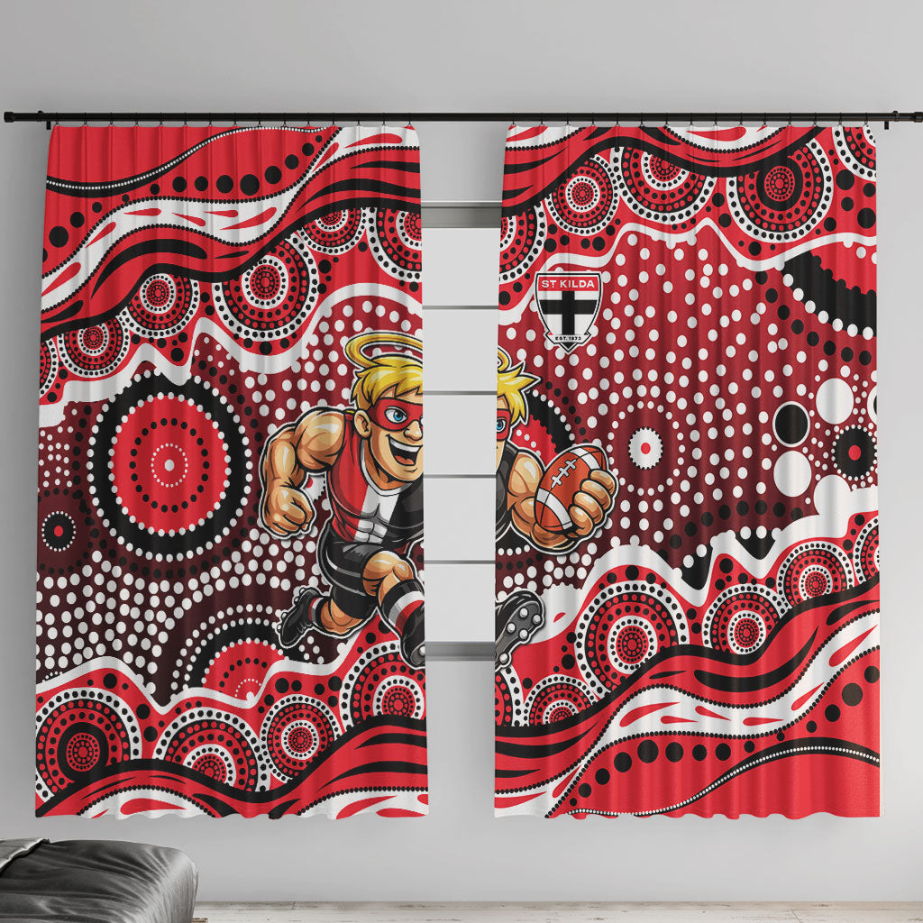 St Kilda Saints Window Curtain Aboriginal Dot Pattern - Football Mascot Heritage Pride