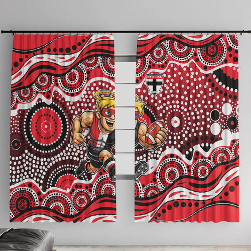 St Kilda Saints Window Curtain Aboriginal Dot Pattern - Football Mascot Heritage Pride