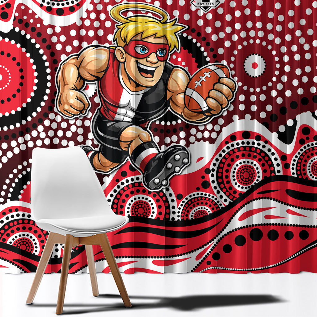 St Kilda Saints Window Curtain Aboriginal Dot Pattern - Football Mascot Heritage Pride