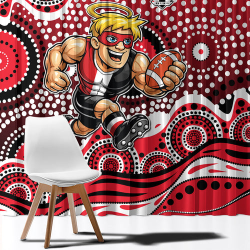 St Kilda Saints Window Curtain Aboriginal Dot Pattern - Football Mascot Heritage Pride