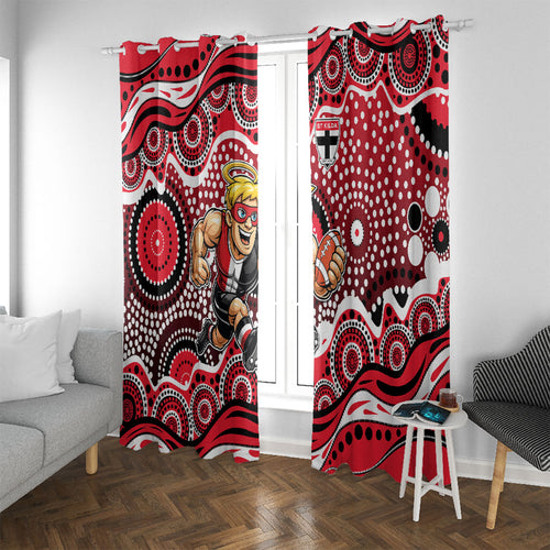 St Kilda Saints Window Curtain Aboriginal Dot Pattern - Football Mascot Heritage Pride
