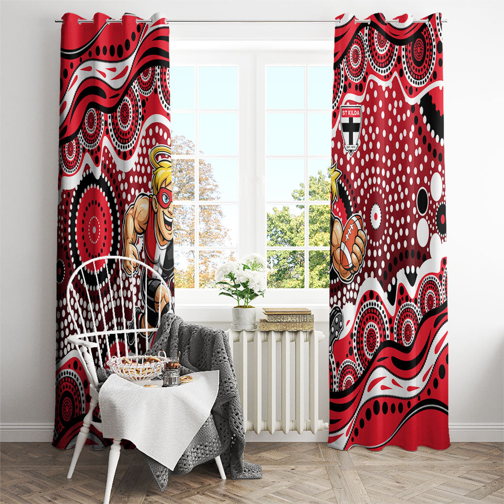St Kilda Saints Window Curtain Aboriginal Dot Pattern - Football Mascot Heritage Pride