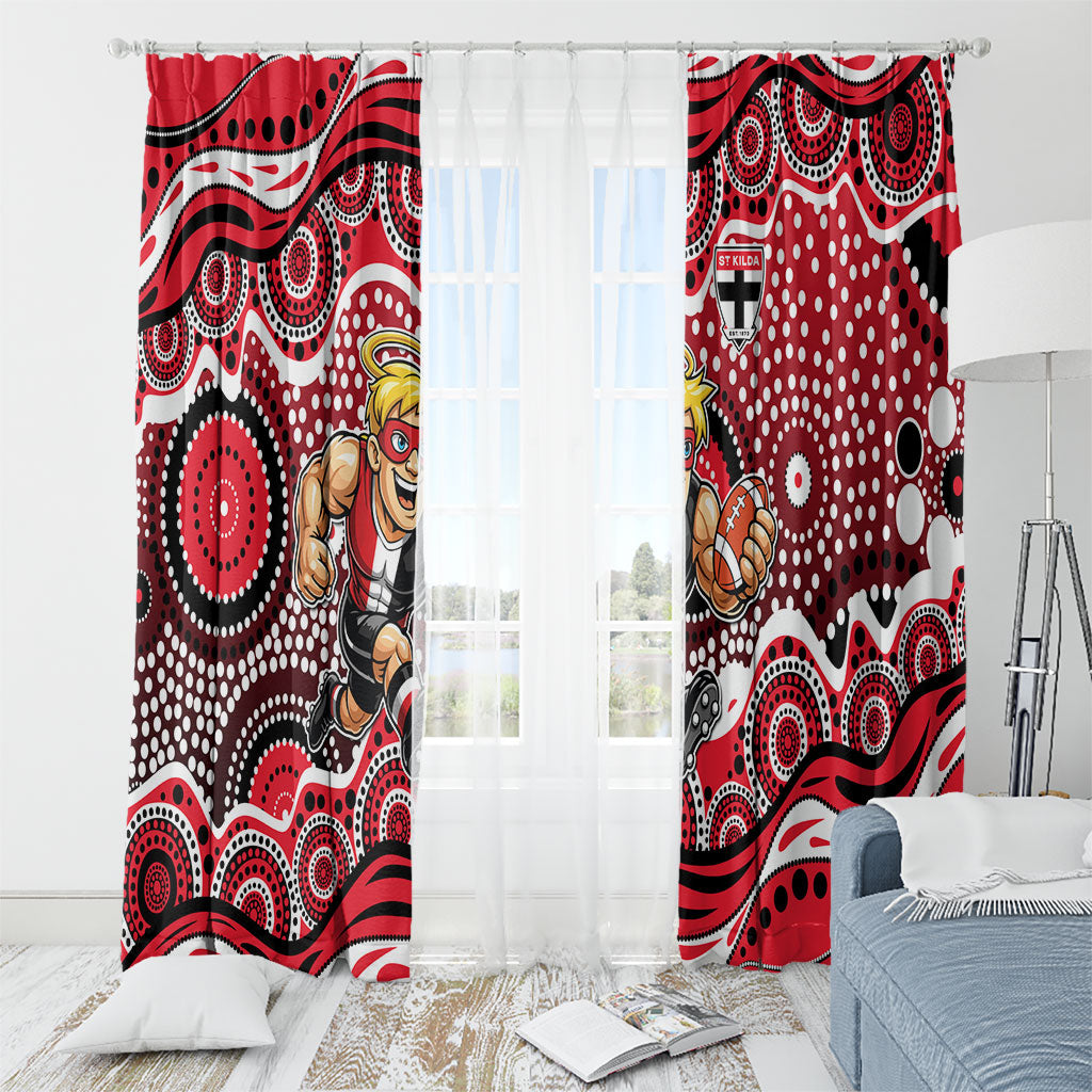 St Kilda Saints Window Curtain Aboriginal Dot Pattern - Football Mascot Heritage Pride