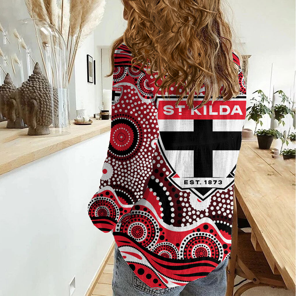 St Kilda Saints Women Casual Shirt Aboriginal Dot Pattern - Football Mascot Heritage Pride