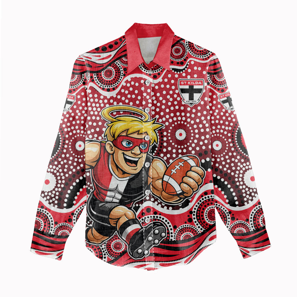 St Kilda Saints Women Casual Shirt Aboriginal Dot Pattern - Football Mascot Heritage Pride