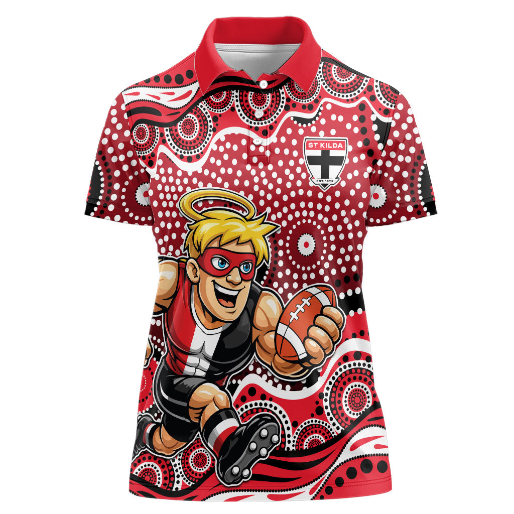 St Kilda Saints Women Polo Shirt Aboriginal Dot Pattern - Football Mascot Heritage Pride