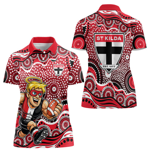 St Kilda Saints Women Polo Shirt Aboriginal Dot Pattern - Football Mascot Heritage Pride