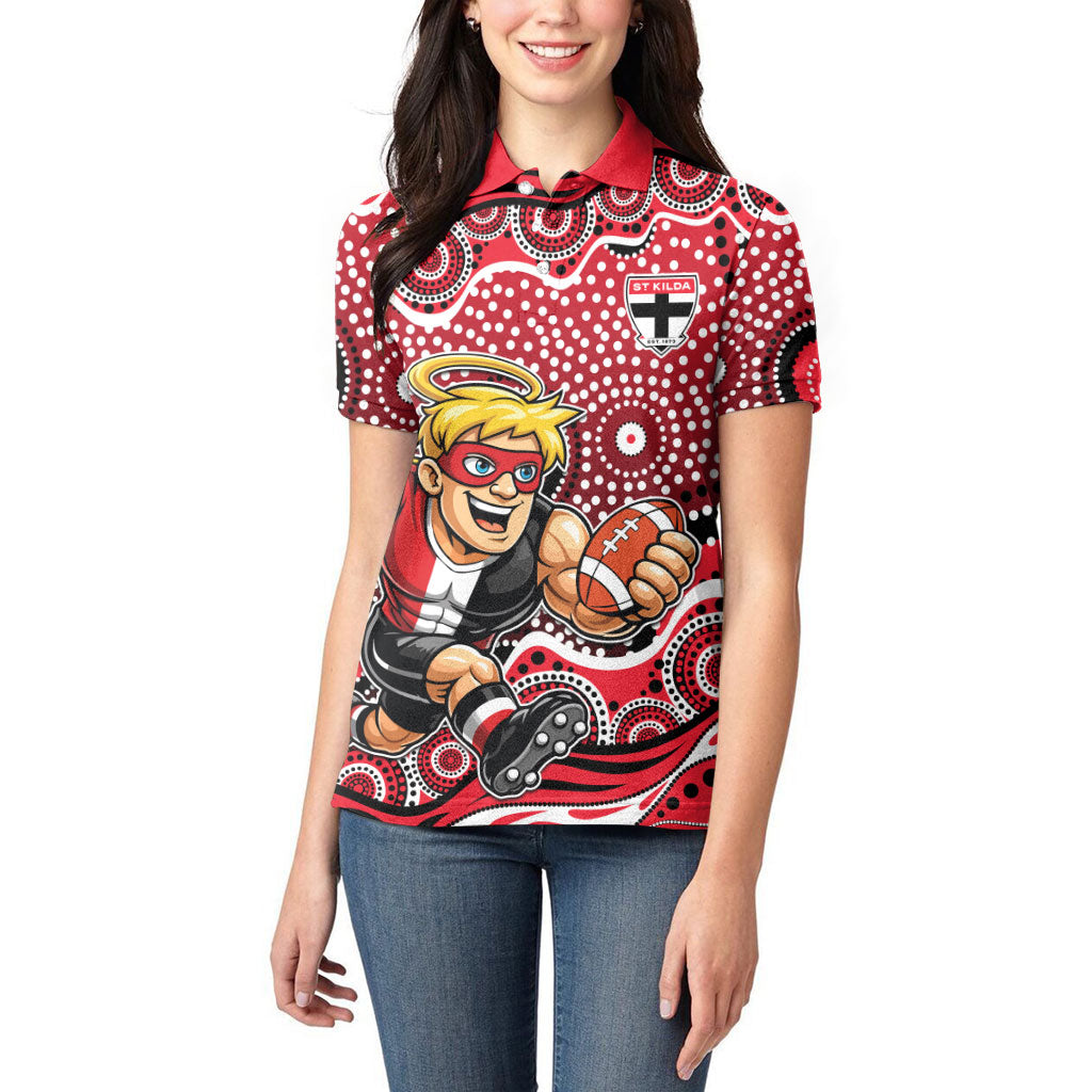 St Kilda Saints Women Polo Shirt Aboriginal Dot Pattern - Football Mascot Heritage Pride