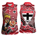 St Kilda Saints Women Sleeveless Polo Shirt Aboriginal Dot Pattern - Football Mascot Heritage Pride