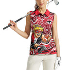St Kilda Saints Women Sleeveless Polo Shirt Aboriginal Dot Pattern - Football Mascot Heritage Pride