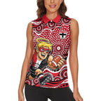 St Kilda Saints Women Sleeveless Polo Shirt Aboriginal Dot Pattern - Football Mascot Heritage Pride