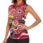 St Kilda Saints Women Sleeveless Polo Shirt Aboriginal Dot Pattern - Football Mascot Heritage Pride